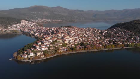 Aerial-Point-Of-interest-Shot-in-Kastoria-Greece-at-Dawn,-4K-footage