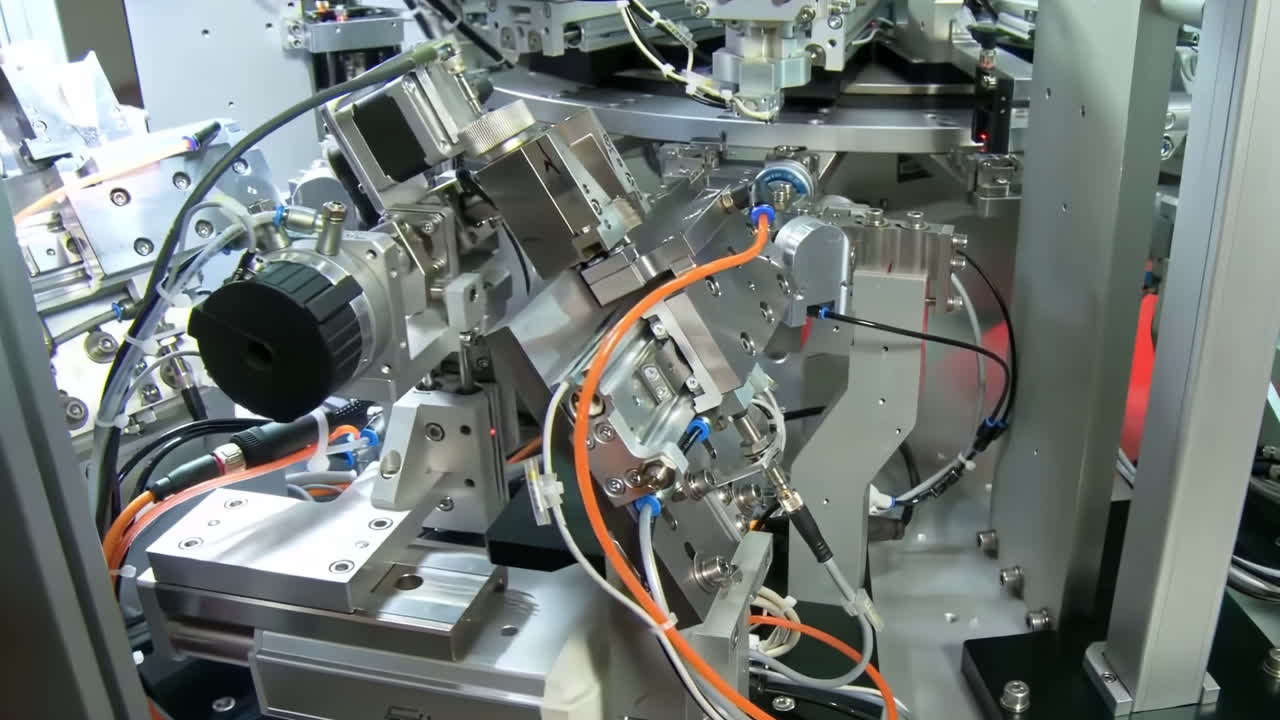 The hi-technology material handing process in by Advanced robotic arms in automated assembly line, showcasing modern manufacturing technology and precision engineering