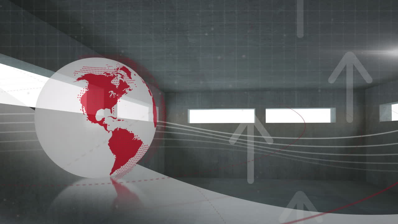 animación de la red de conexiones y flechas sobre el globo