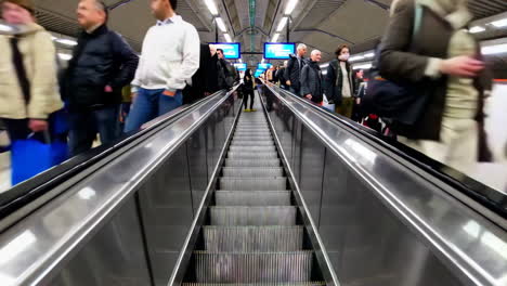 busy subway escalator
