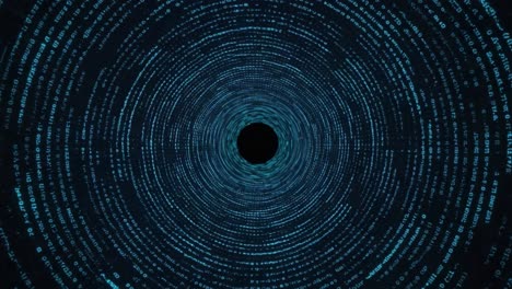exploring the depths of a digital vortex: an animated journey through converging lines of code and data flowing into an infinite black hole