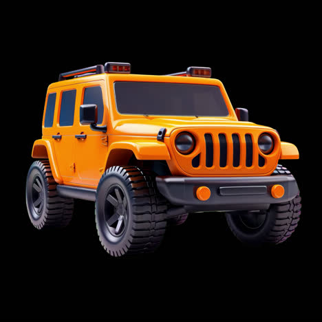 4x4 car 3d design animation isolated asset, transparent 4k video, alpha channel, prores 4444
