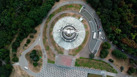 vista de arriba hacia abajo del monumento de la patria en el parque de la ciudad de kiev
