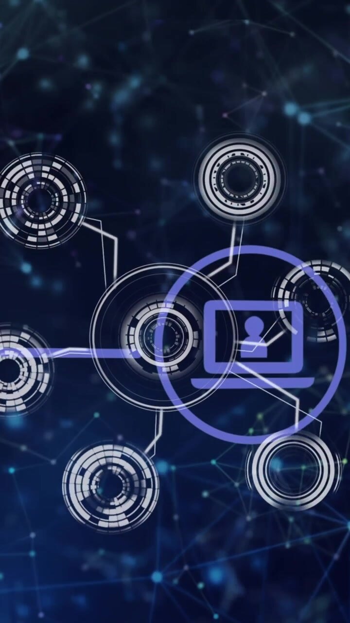 Animation of digital icons over network of connections against blue background