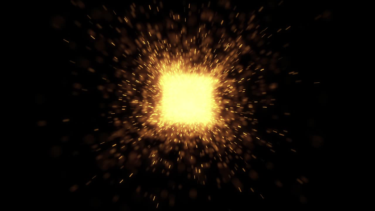 Golden Sparks Bursting from Bright Light on Black Background