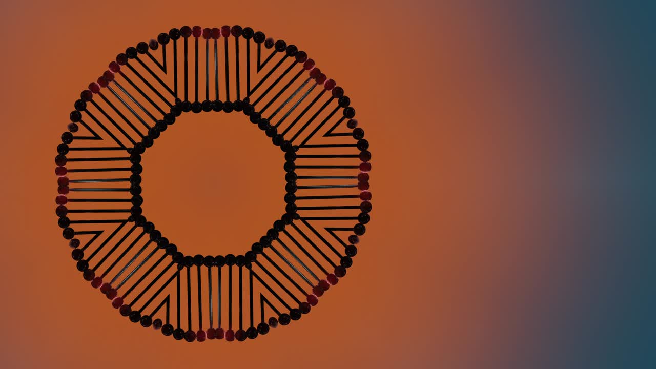 visualización abstracta de animación 3d de la estructura de la molécula de adn en llamas, infectada por un virus.