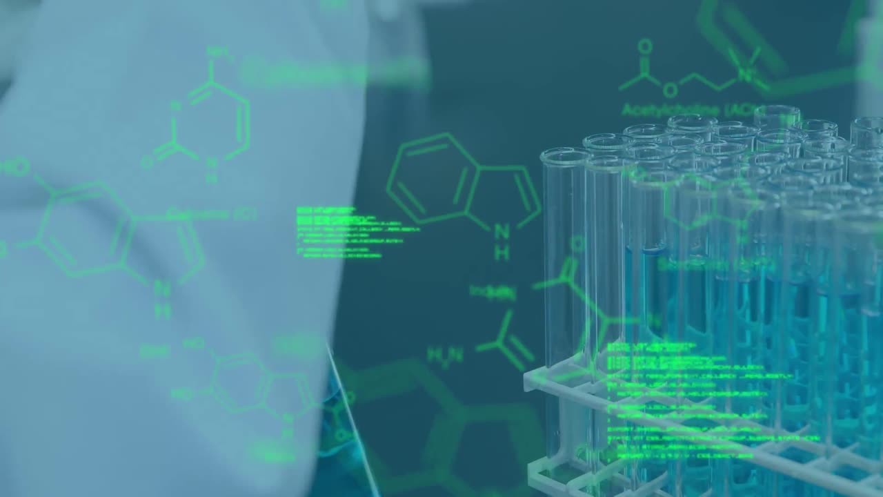 animación del procesamiento de datos sobre el científico en el laboratorio