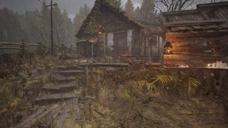 old abandoned rural wooden house in russian village in summer