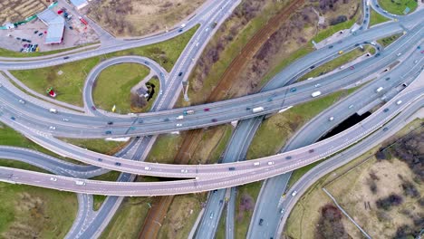 aerial view of a freeway intersection