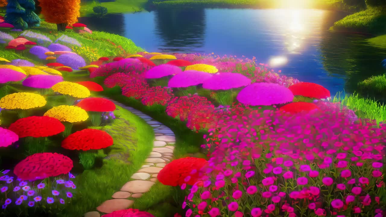 해가 지면 호수 의 마법의 정원