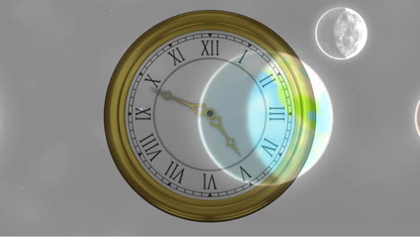 animación del sistema solar, los planetas y el espacio sobre el tictac del reloj
