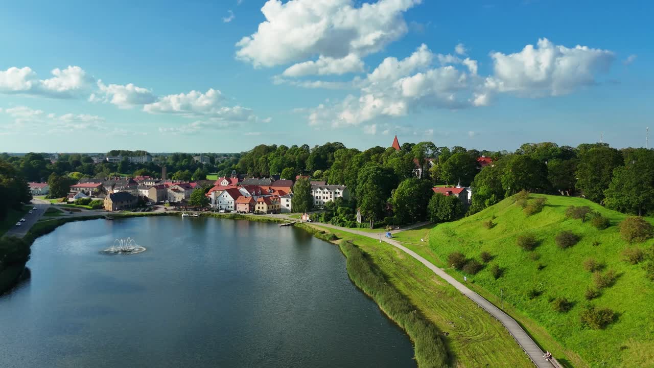 Aerial View Of Lake Talsi (Talsu Ezers) with Charming Town In Talsi, Latvia