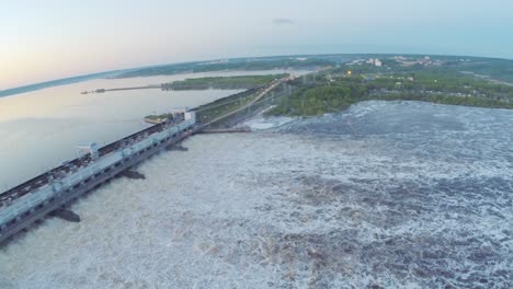 aerial view of a dam and river overflow