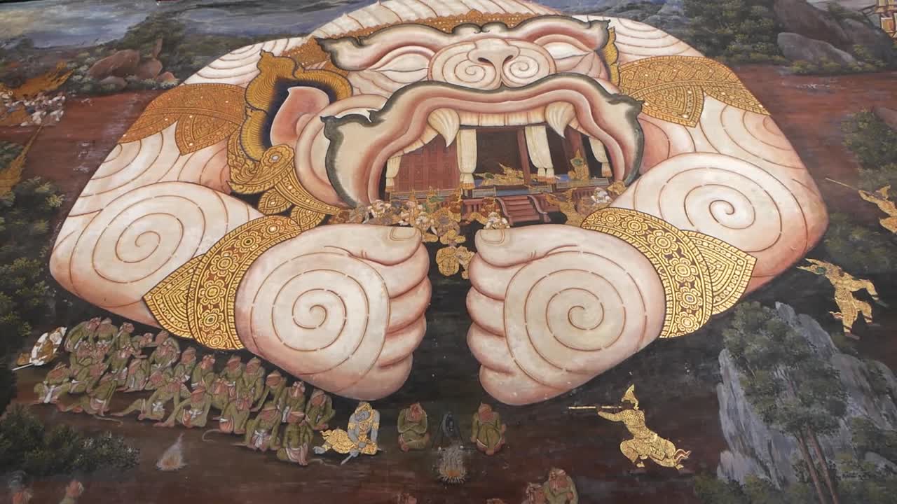 Väggmålning i Wat Phra Kaew, detalj