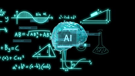 Animation-Von-KI-Text,-Menschlichem-Gehirn-Und-Mathematischer-Datenverarbeitung