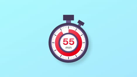 the 55 minutes timer. stopwatch icon in flat style. motion graphics.