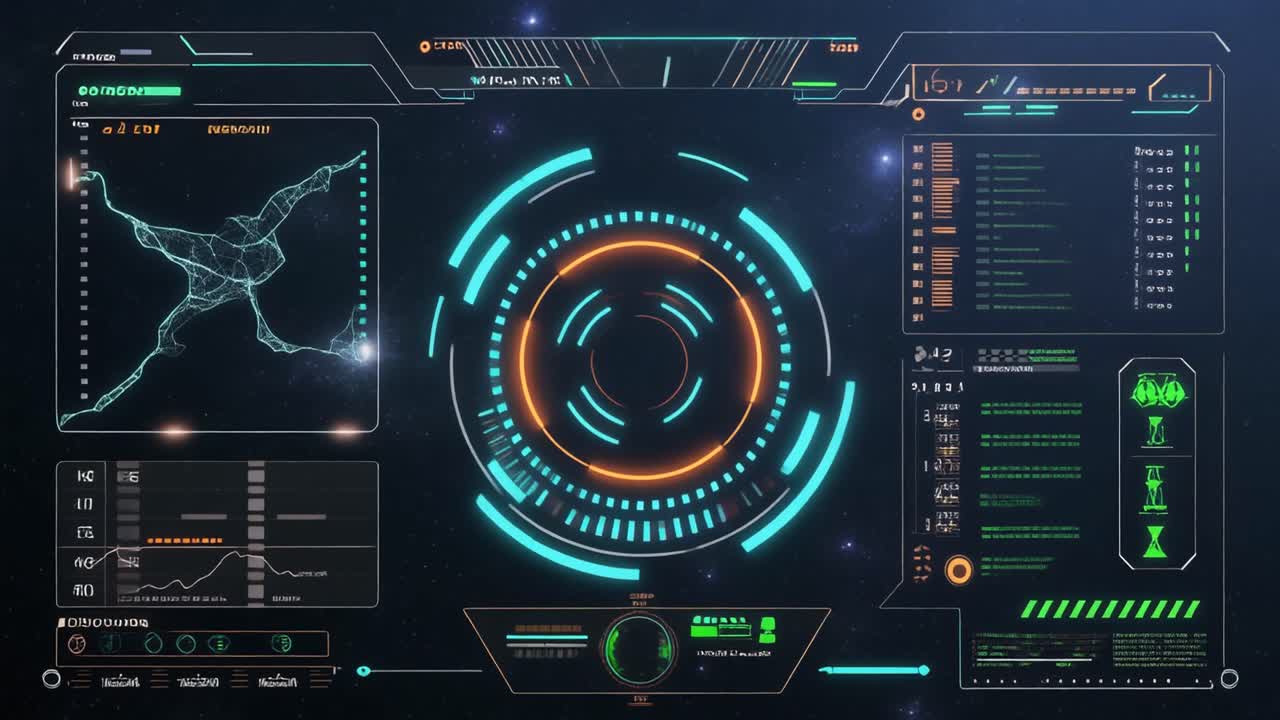 Animated Futuristic Head-Up Display with Data Elements