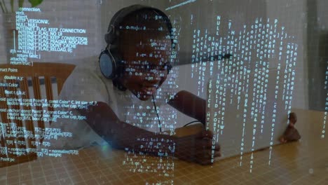 data processing against boy using digital tablet