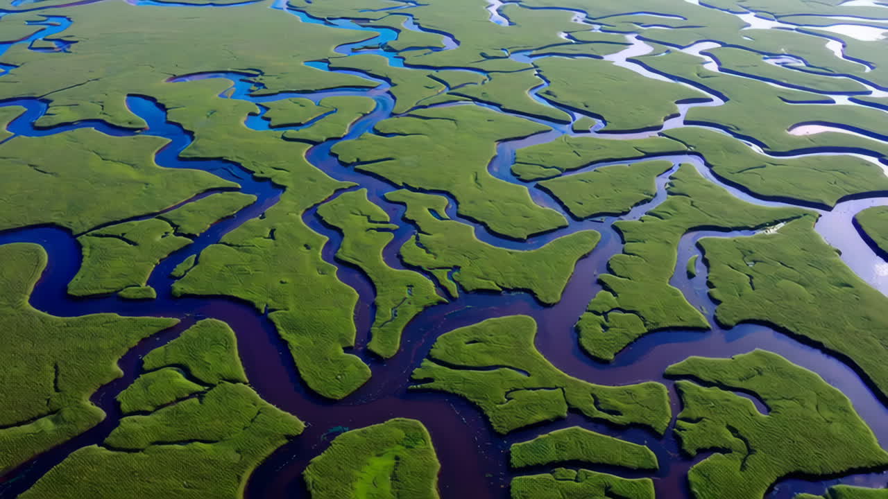 Aerial View of a Winding Salt Marsh Estuary