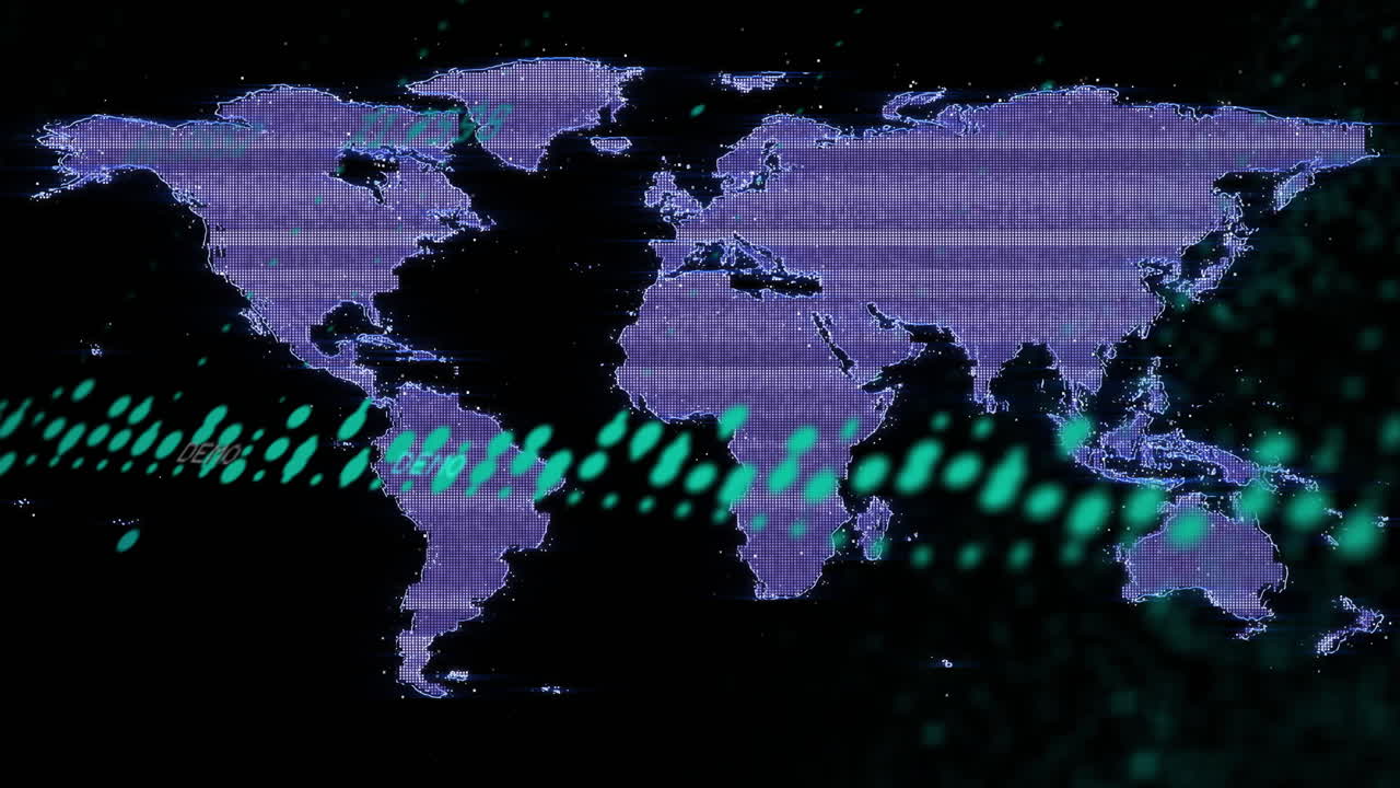 animación del procesamiento de datos financieros sobre el mapa del mundo
