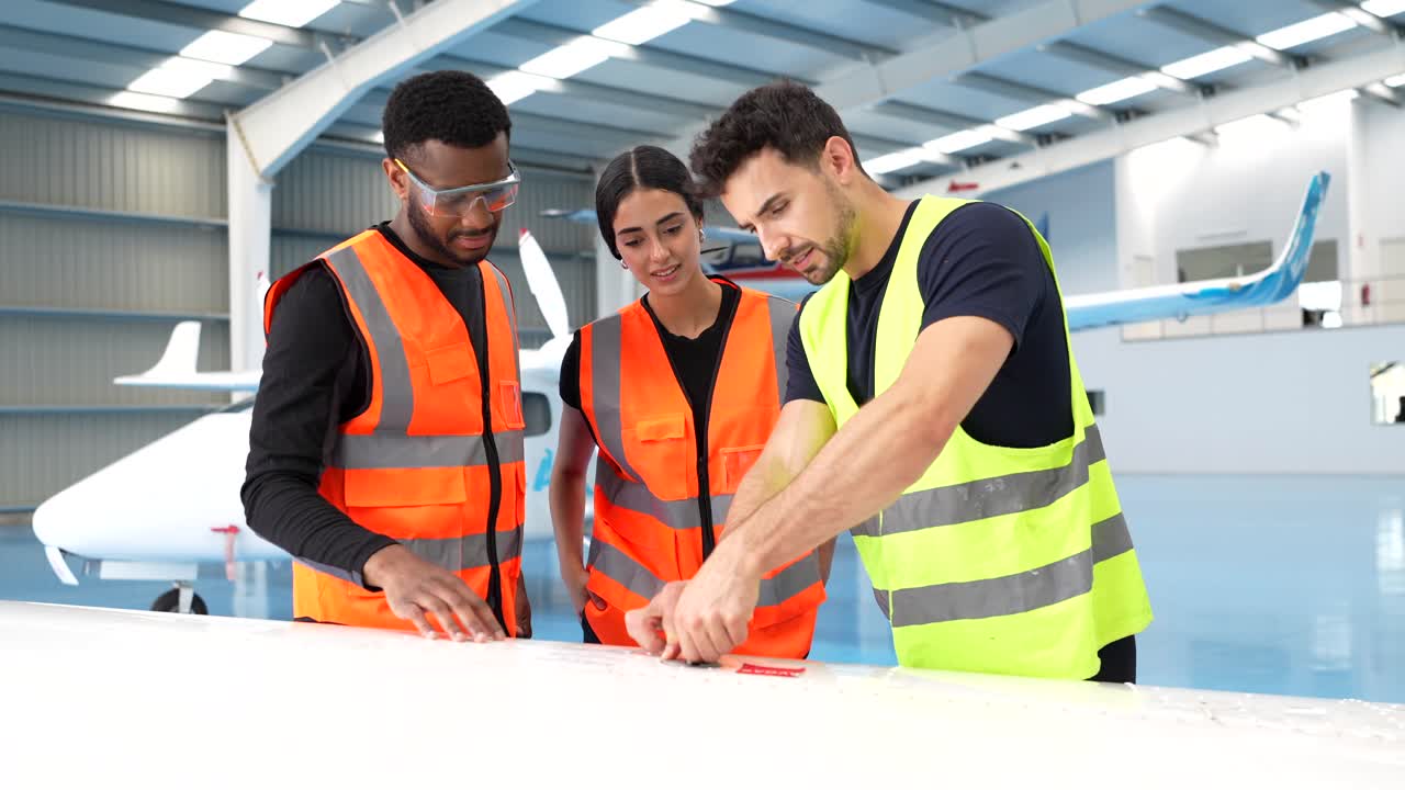 Aircraft maintenance team in hangar