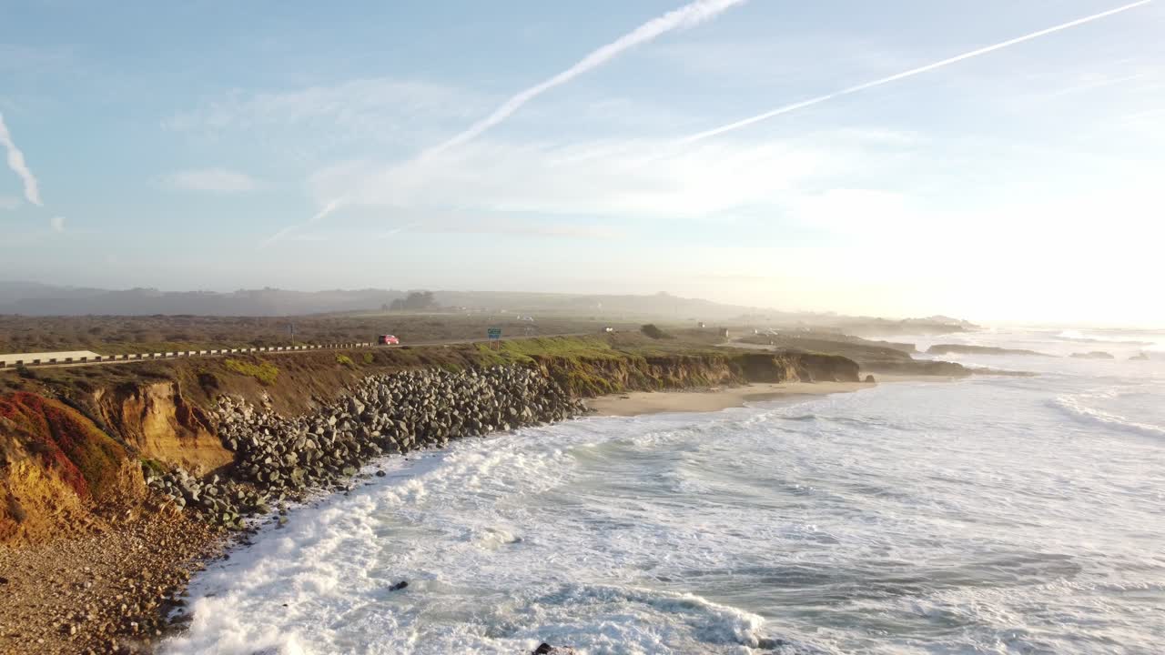 Aerial Drone Zoom Out of Pescadero State Beach in California