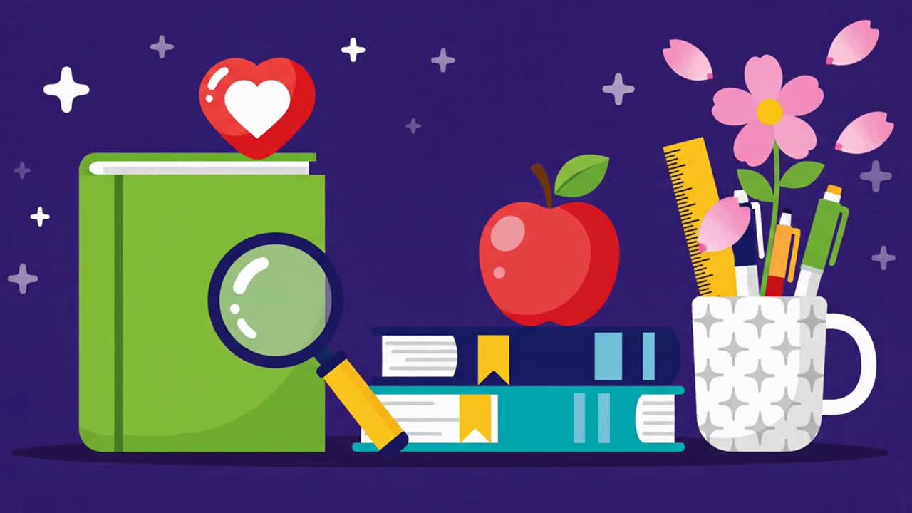 Concetto di apprendimento con libri, una mela e materiale scolastico.