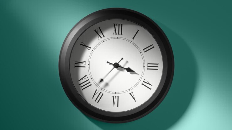 Latin Clock Face on Cyan Blue Aquamarine Celadon Sea-Green Wall in Time Lapse