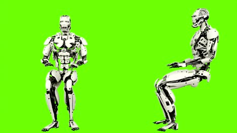 robot android is asking question. realistic looped motion on green screen background. 4k