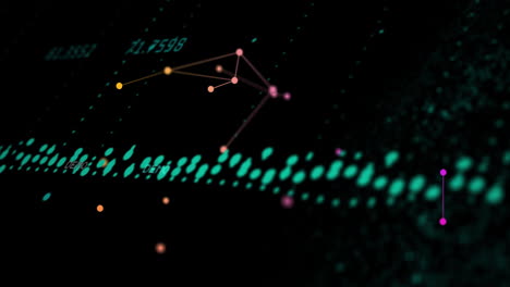 animation of data processing and network of connections over black background