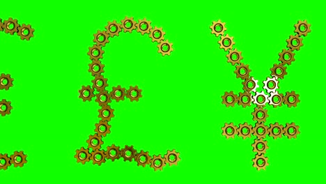 world currency signs 4k. seamless loop, green screen.
