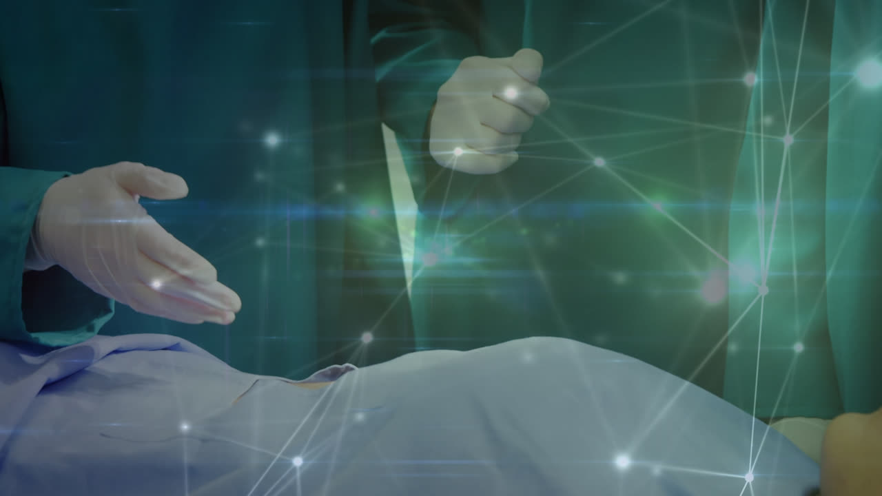 수술 중에 다양한 외과 의사 간의 연결 네트워크의 애니메이션