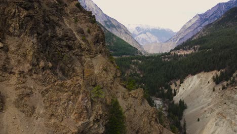 aerial view of river running through canyon near duffey lake in british columbia