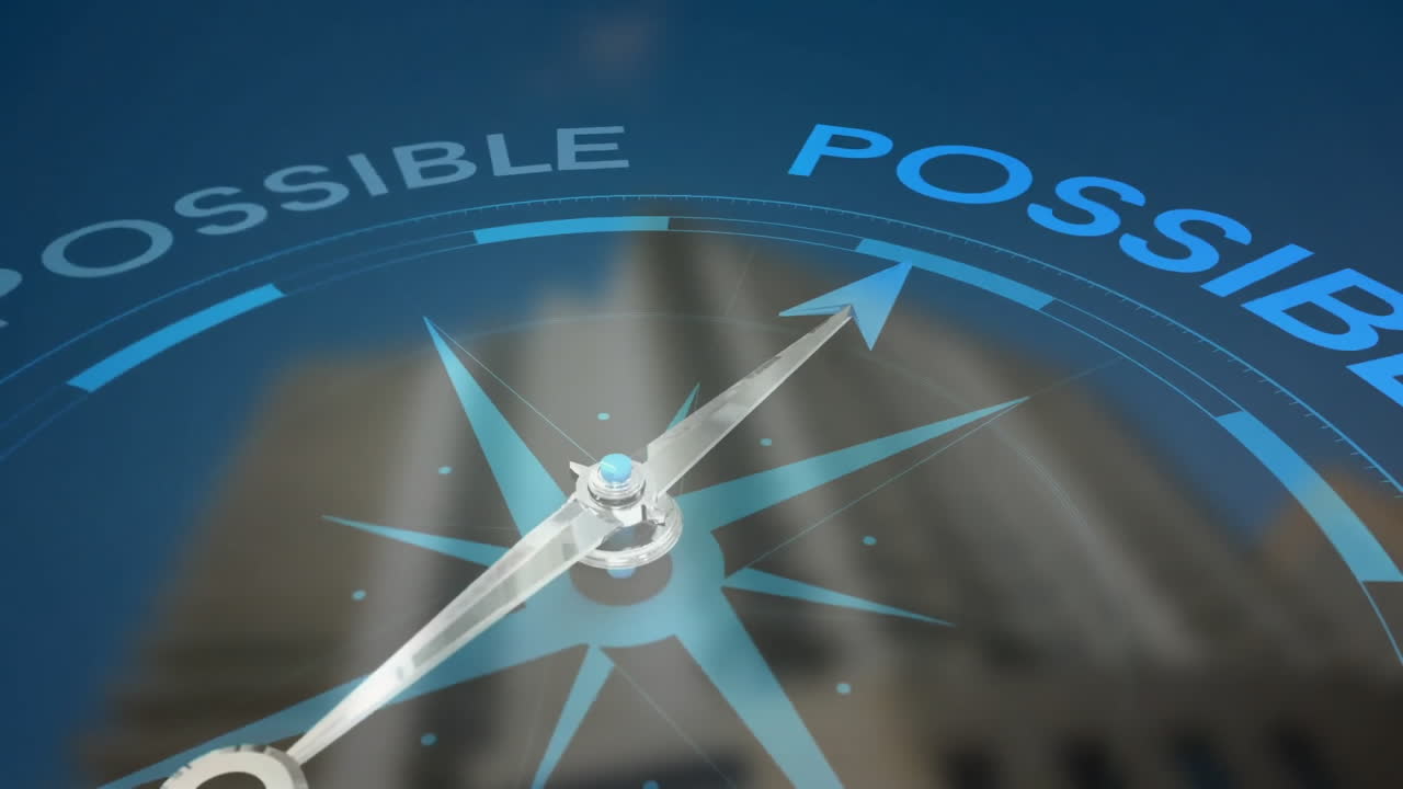 Animation of compass moving over buildings