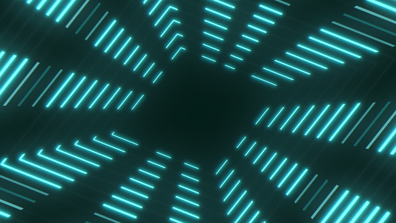 Mesmerizing neon light tunnel blue and green lines form intriguing maze pattern