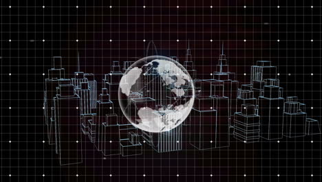 animation of globe and metaverse city in black digital space