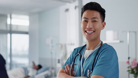 Medicine,-doctor-and-asian-man-with-arms-crossed