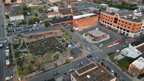 Aerial-orbit-of-the-Downtown-Commons-in-Clarksville,-Tennessee