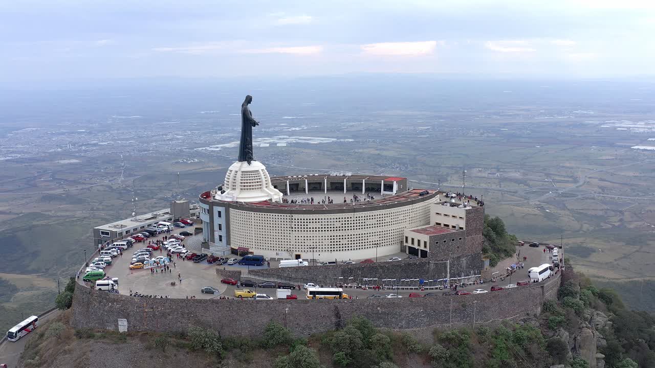Aerial: Cristo Rey, holy, Guanajuato Mexico, drone view