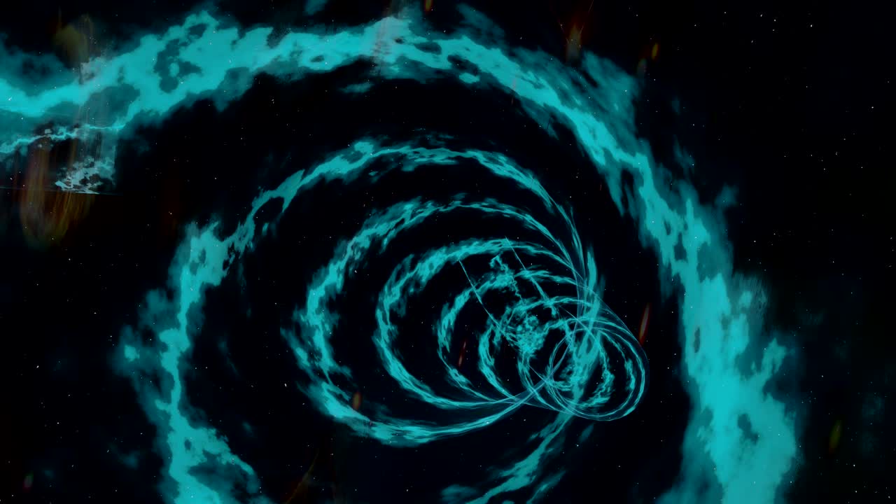 un primer plano de un vuelo rápido a través de un túnel de plasma, libertad en el espacio al final.