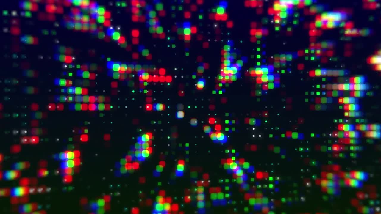Animation of colourful spots moving over black background