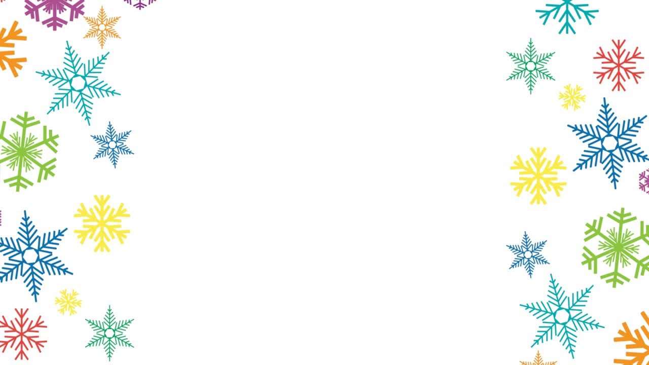 nevadas coloridas, fondo de invierno con cristales de hielo de colores. dibujos animados, animación 2d. imágenes en bucle 4k