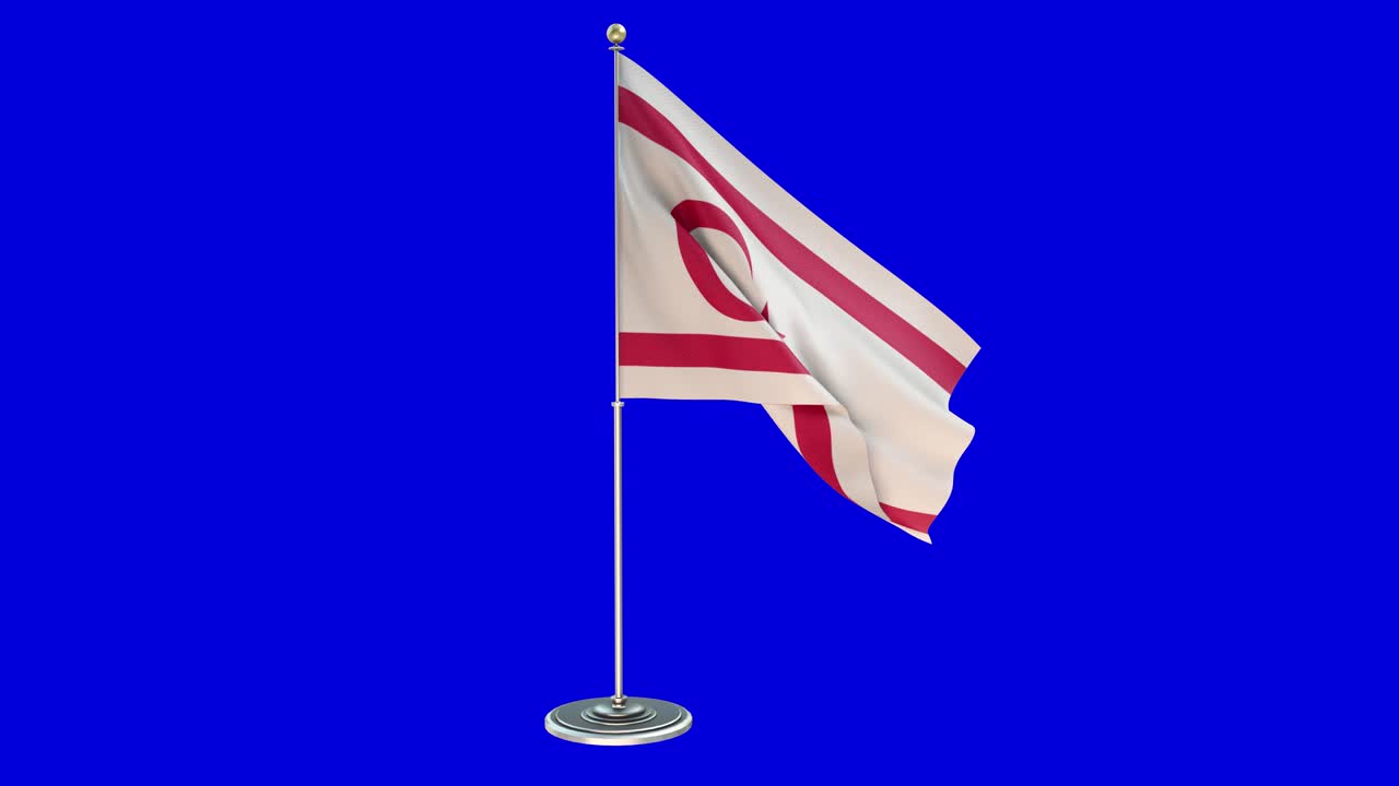 북 키프로스 터키 공화국 (turkish republic of northern cyprus) - 북키프로스 북쪽의 터키 공화국의 국기가 기둥 위에 흔들리는 3d 일러스트레이션.