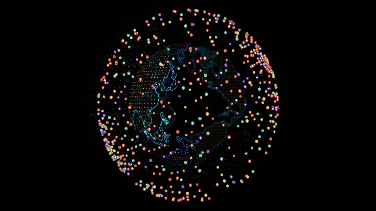 Animation of network of connections over spinning globe