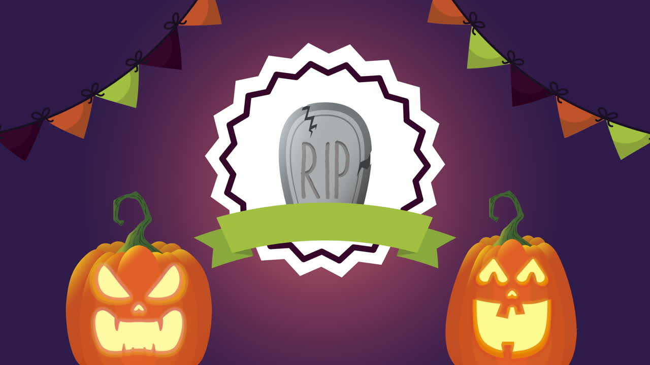 scena oscura di halloween con zucche e cimitero