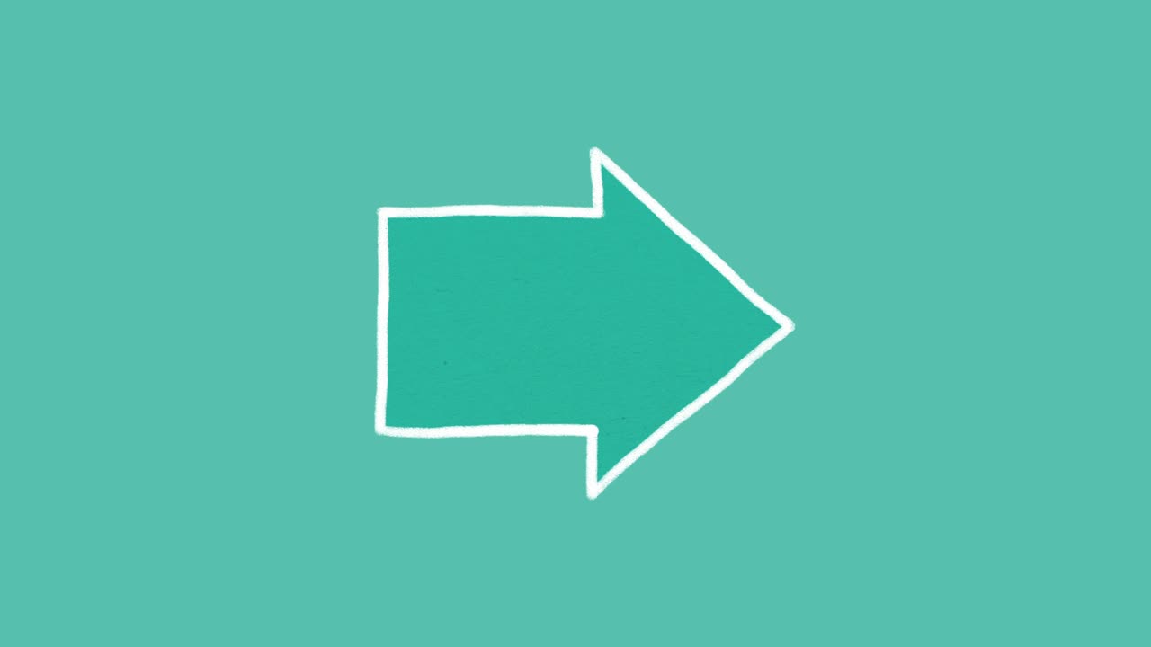 Hand drawn animated arrow pointing right, on a green background