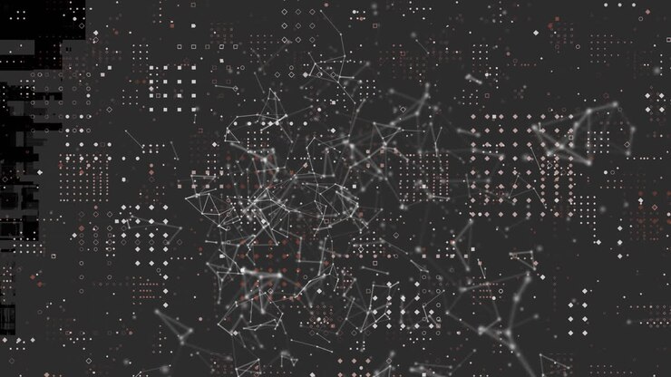 Web of connections and dots forming square against red background
