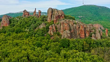 belogradchik sandstone rock formations in rugged bulgarian forestry landscape