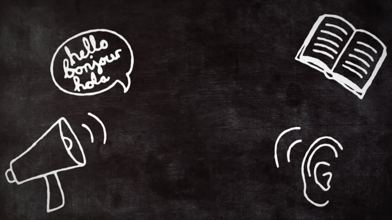 Animation of school pictograms on a black background