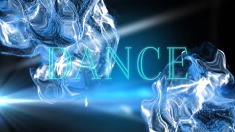 animation of neon dance text banner against digital wave and light spot against black background